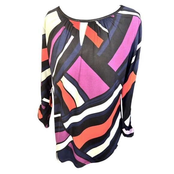 Worthington Petite Medium Geometric Print Top With 3/4 Sleeves - Picture 2 of 9